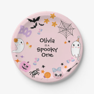 Pink Spooky One Cute Ghost Halloween 1st Birthday  Paper Plate