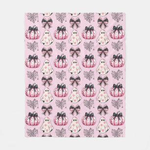 Pink Spooky Pumpkin Ghost - Cute and Creepy Fleece Blanket