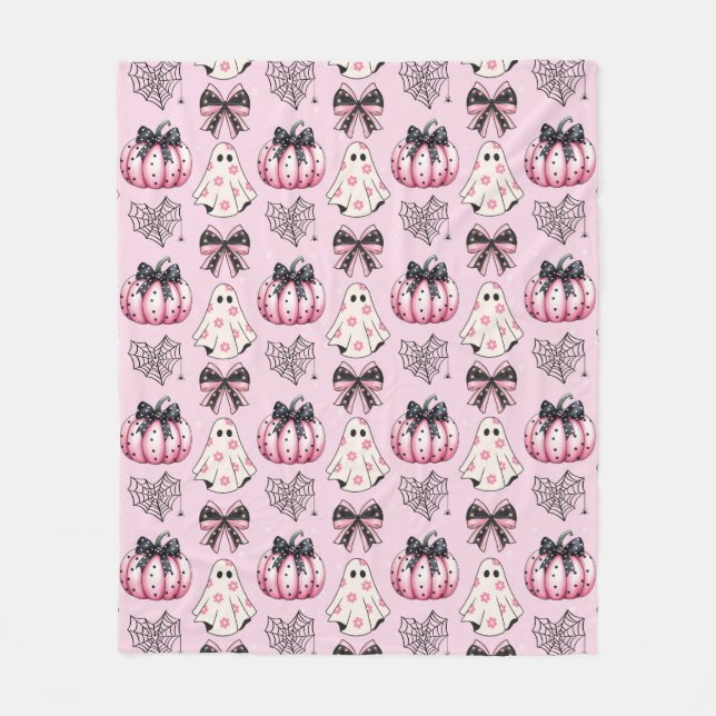 Pink Spooky Pumpkin Ghost - Cute and Creepy Fleece Blanket (Front)