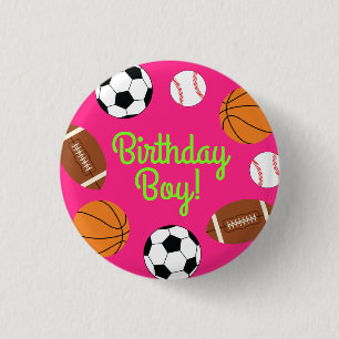 Pink Sports Birthday Party 1 Inch Round Button