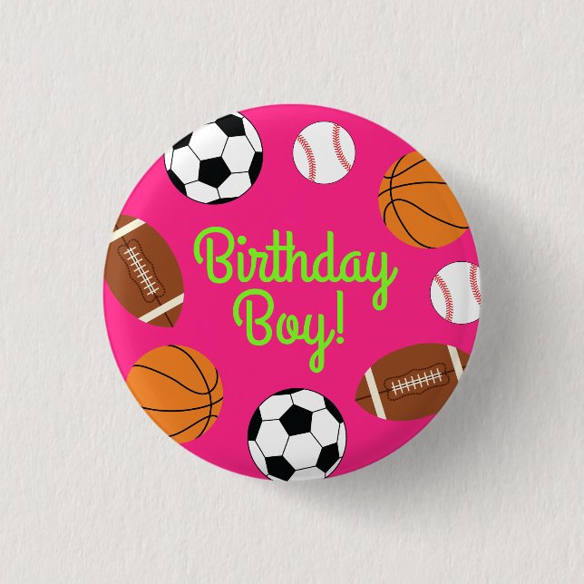 Pink Sports Birthday Party 1 Inch Round Button (Front)