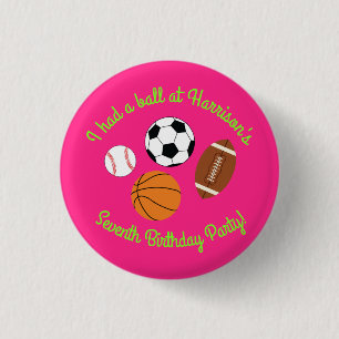 Pink Sports Birthday Party 1 Inch Round Button