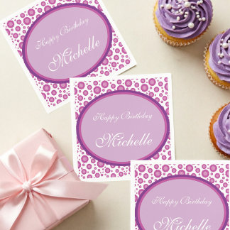 Pink Spotted Flowered Napkin With Script Text