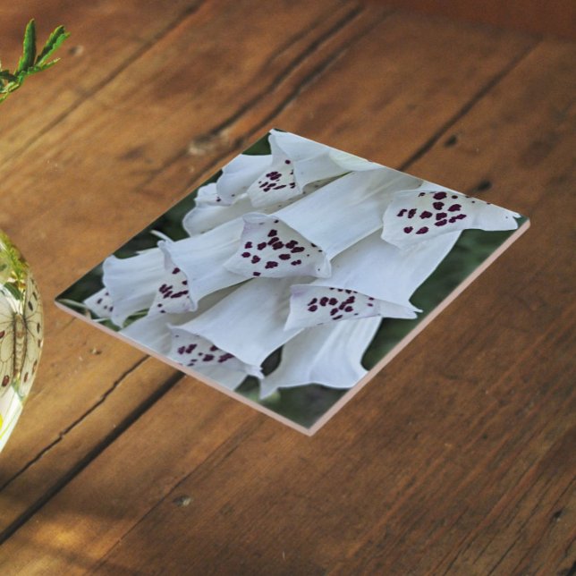 Pink Spotted White Foxglove Floral Tile (In Situ)