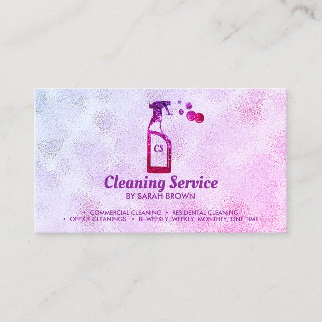 Pink Spray Bottle Bubbles Personalized Initials Business Card (Front)