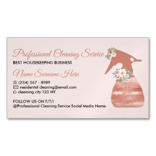 Pink Spray Flower Glamour Cleaning Service Magnetic Business Card