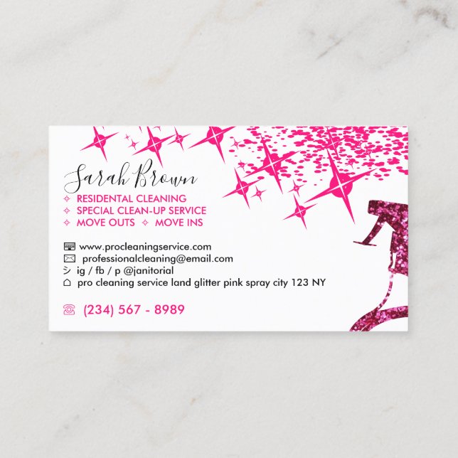 Pink Spray Girly Maid Cleaning House Sparkling Business Card (Back)