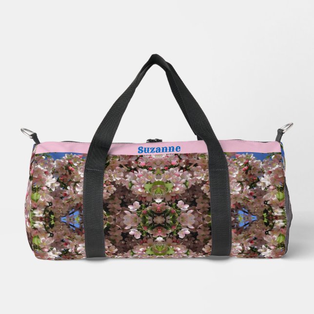 Pink Spring Apple Blossoms Personalized Duffle Bag (Front)