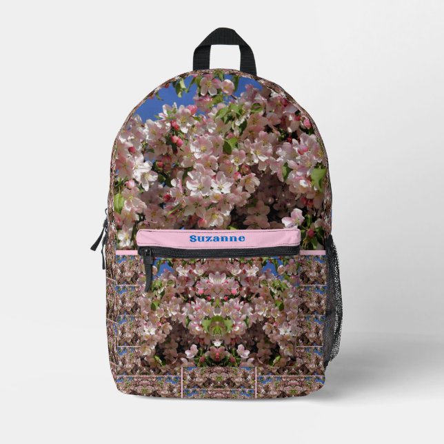 Pink Spring Apple Blossoms Personalized Printed Backpack (Front)