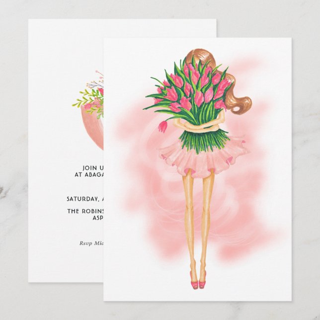 Pink Spring Birthday Party Invitation (Front/Back)