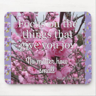 Pink Spring Blossom Joy Quote floral Mouse Mat