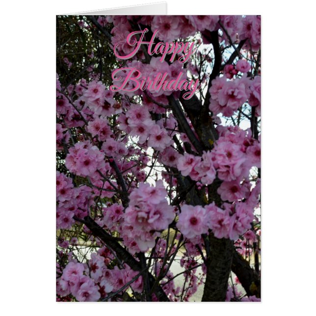 Pink Spring Blossom Tree, Birthday Card (Front)