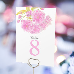 Pink spring blossom Wedding table numbers