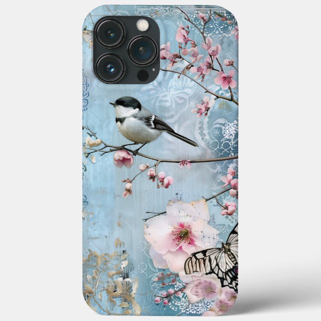 Pink Spring Blossoms Decoupage Shabby Chic Bird Case-Mate iPhone Case (Back)