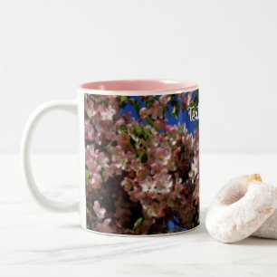 Pink Spring Blossoms Floral Personalized  Two-Tone Coffee Mug