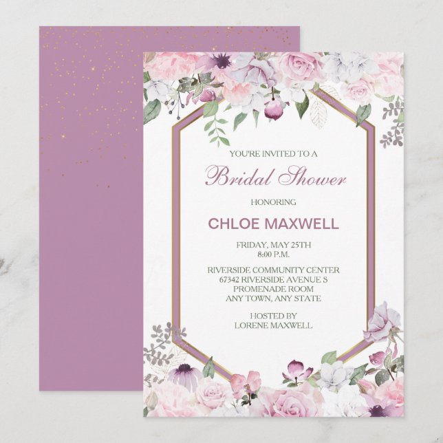 Pink Spring Blossoms Hexagon Frame Bridal Shower Invitation (Front/Back)