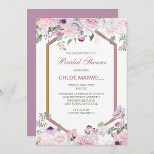 Pink Spring Blossoms Hexagon Frame Bridal Shower Invitation