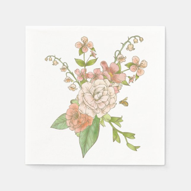 Pink Spring Bouquet Watercolor Paper Napkin (Front)