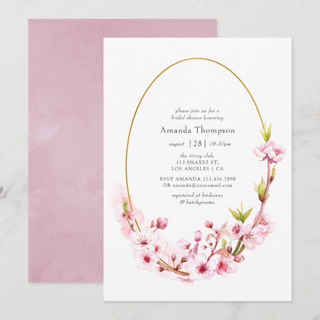 Pink Spring Cherry Blossom Bridal Shower Invitation (Front/Back)
