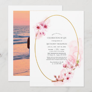 Pink Spring Cherry Blossom Celebration of Life Invitation