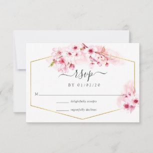 Pink Spring Cherry Blossom Quinceañera RSVP Card
