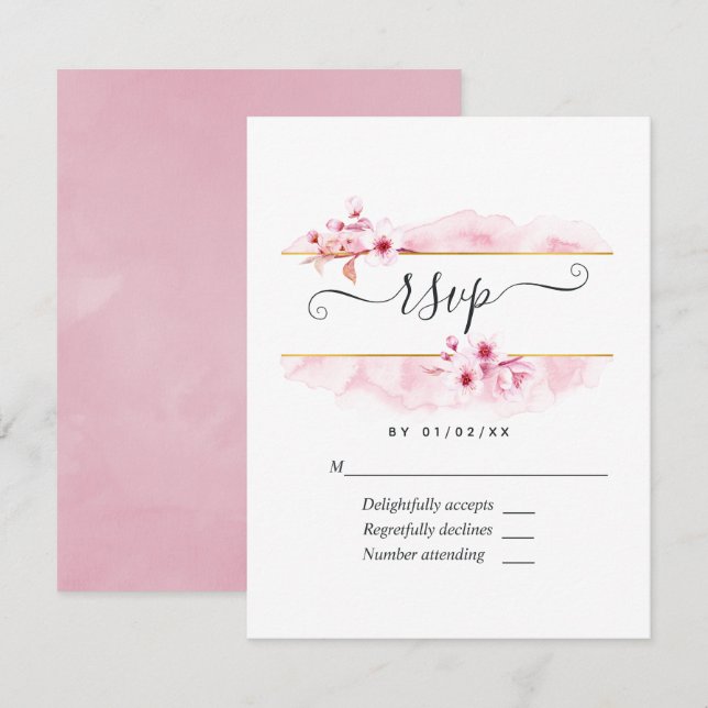 Pink Spring Cherry Blossom Quinceañera RSVP Card (Front/Back)