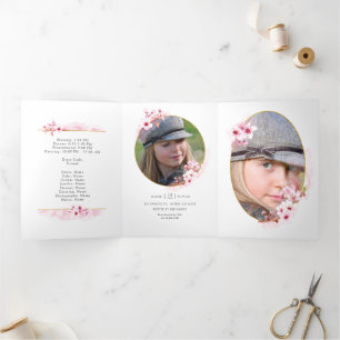 Pink Spring Cherry Blossom Quinceañera Tri-Fold In Invitation