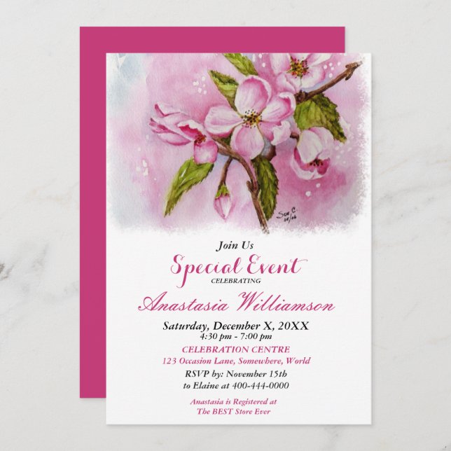 PINK SPRING FLING PARTY EVENT INVITE (Front/Back)