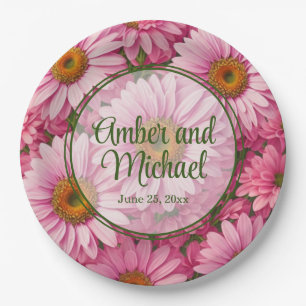 Pink spring floral pink daisies retro pink flowers paper plate