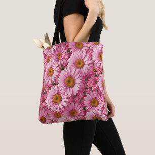 Pink spring floral pink daisies retro pink flowers tote bag