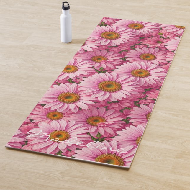 Pink spring floral pink daisies retro pink flowers yoga mat (In Situ)