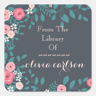 Pink Spring Flowers Bookplate Square Sticker