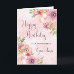 Pink Spring Flowers Grandma Birthday Card<br><div class="desc">Birthday card for grandma with pretty pink watercolor flowers and thoughtful verse.</div>