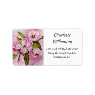 Pink Spring Flowers in Watercolor Address Label