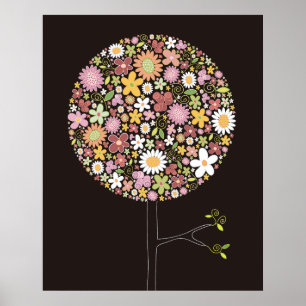 Pink Spring Flowers Pop Tree Nursery Art Print
