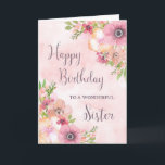 Pink Spring Flowers Sister Birthday Card<br><div class="desc">Birthday card for sister with pretty pink watercolor flowers and thoughtful verse.</div>