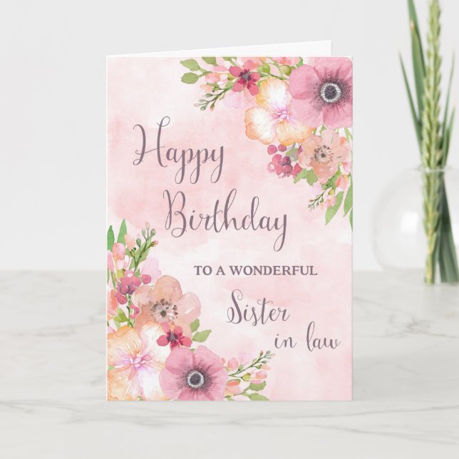 Pink Spring Flowers Sister in law Birthday Card (Front)