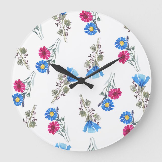 Pink Spring Flowers Watercolor Botanical Large Clock (Front)