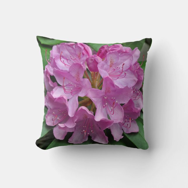 Pink spring rhododendrons throw pillow (Front)