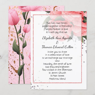 Pink Spring Rose Floral Wedding Invitation