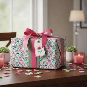 Pink spring watercolor floral pattern wrapping paper