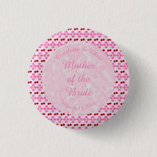 Pink Spring Wedding Cherry blossom and cherries 1 Inch Round Button