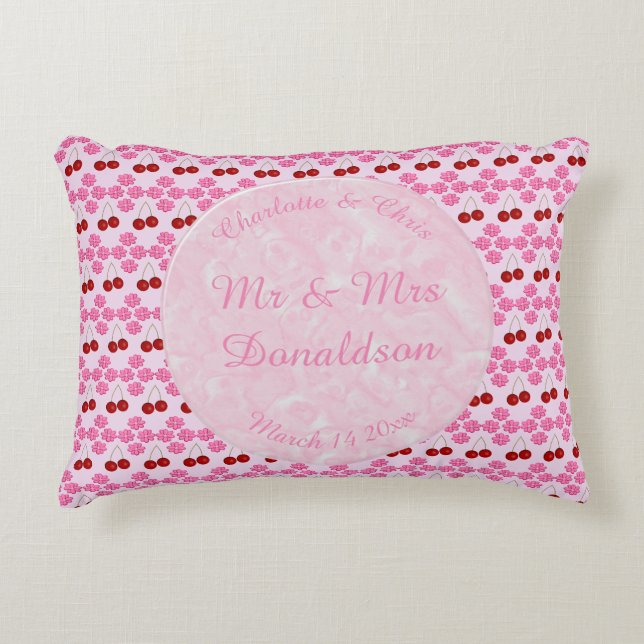 Pink Spring Wedding Cherry blossom and cherries Accent Pillow (Front)
