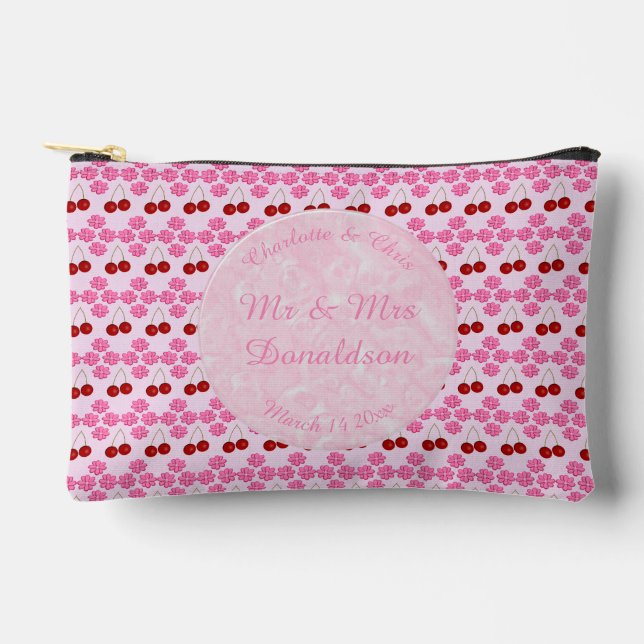 Pink Spring Wedding Cherry blossom and cherries Accessory Pouch (Front)