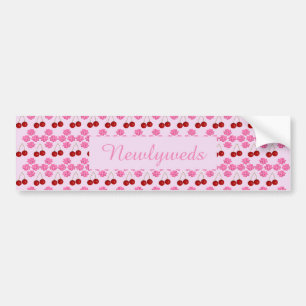Pink Spring Wedding Cherry blossom and cherries Bumper Sticker