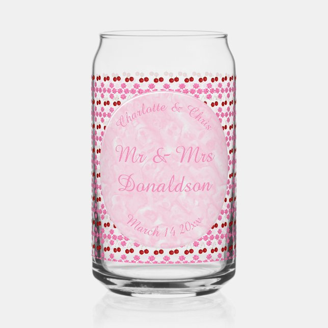 Pink Spring Wedding Cherry blossom and cherries Can Glass (Front)