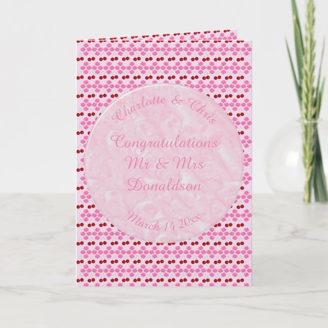 Pink Spring Wedding Cherry blossom and cherries Card (Front)