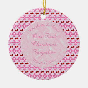 Pink Spring Wedding Cherry blossom and cherries Ceramic Ornament