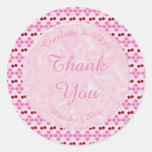 Pink Spring Wedding Cherry blossom and cherries Classic Round Sticker