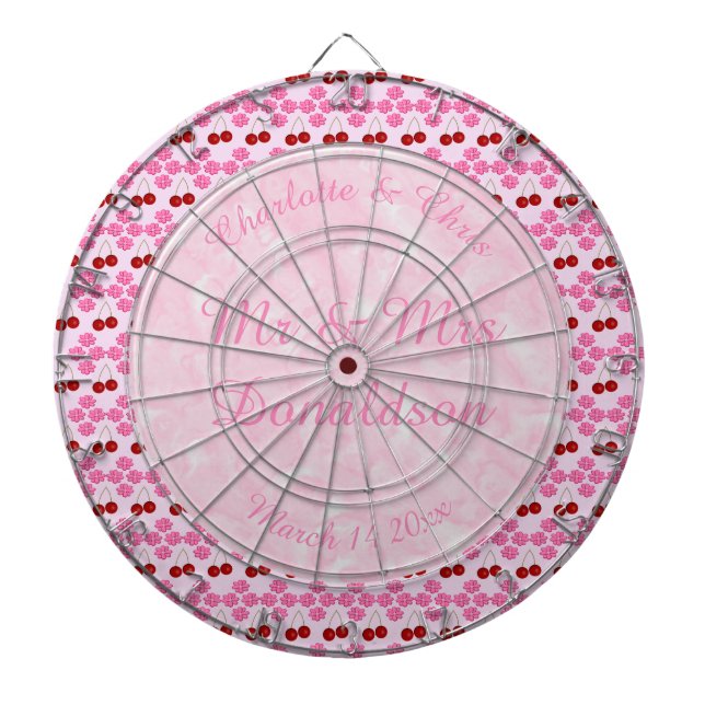Pink Spring Wedding Cherry blossom and cherries Dartboard (Front)